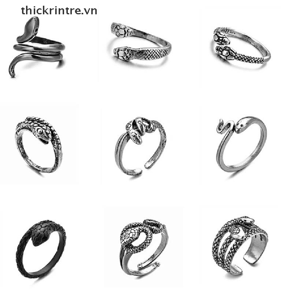 Nhẫn hở hình rắn màu sắc bạc có thể điều chỉnh phong cách cổ điển với 21 kiểu dáng cá tính cho nam nữ