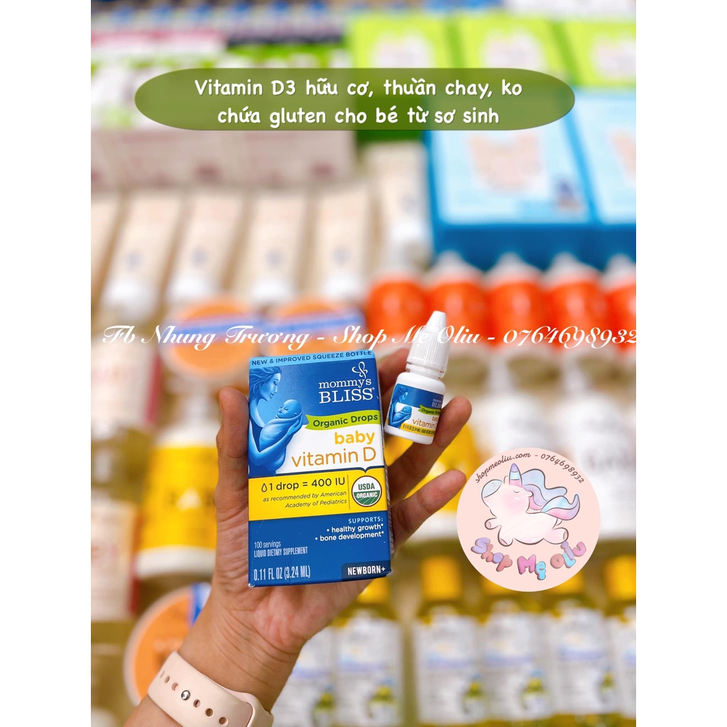 Vitamin D3 hữu cơ sạch Mommy's Bliss Organic D3 DropS cho bé từ sơ sinh 1.62ml - 3.24ml
