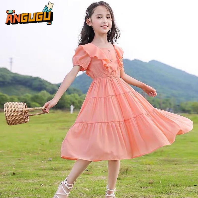 Đầm Công Chúa Mùa Hè Tay Ngắn In Họa Tiết Hoa Sen Mẫu Mới Thời Trang Cho Bé Gái