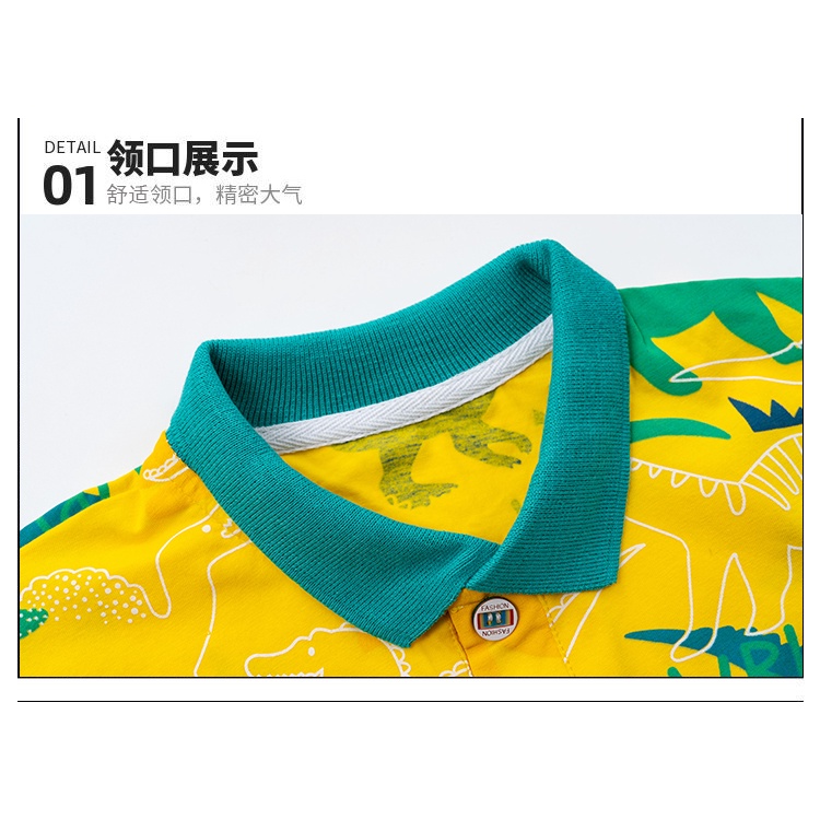 Set Đồ 2 Món Gồm Áo Thun Tay Ngắn Cổ Bẻ In Họa Tiết Khủng Long + Quần Ngắn Cho Bé Trai 0-5 Tuổi