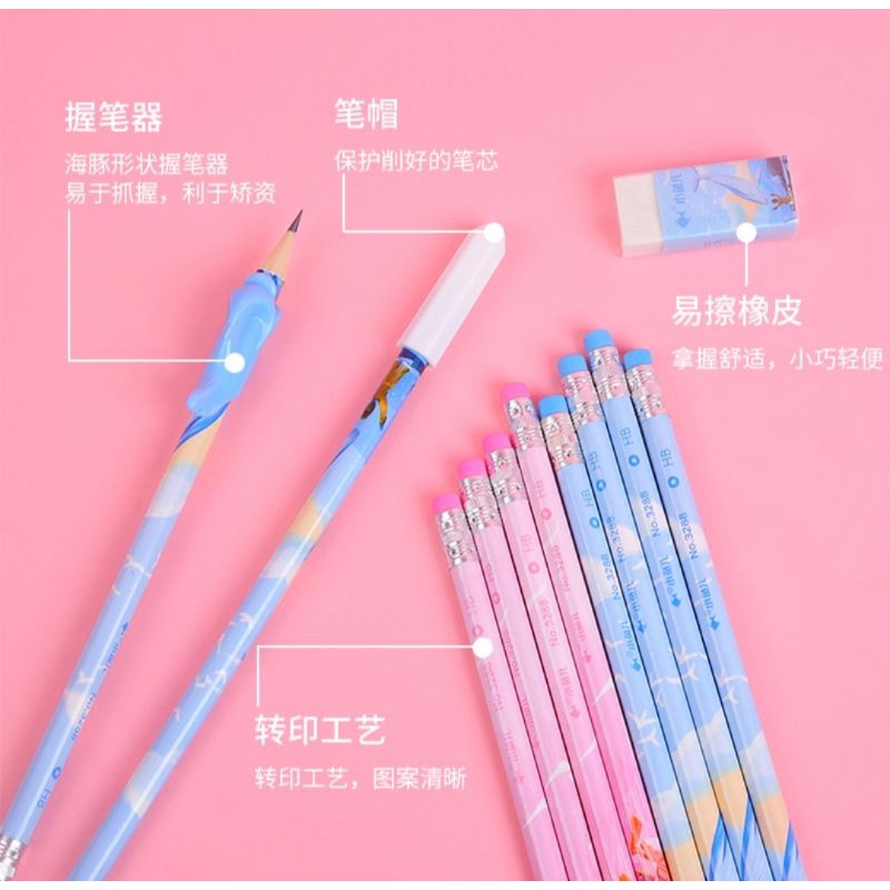 Bộ dụng cụ học tập 12 món màu xanh mã 3081