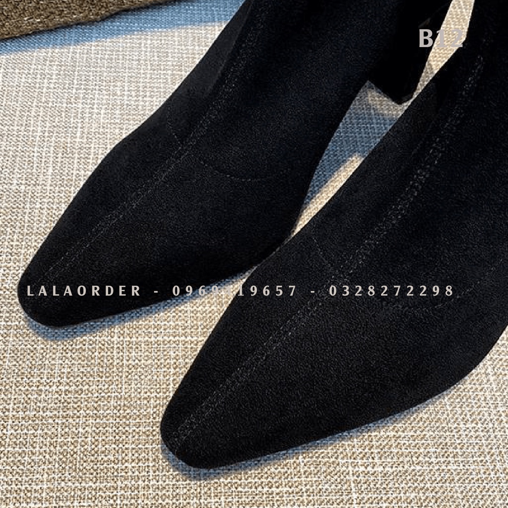 Boots thấp ôm sát chân da lỳ và nhung mịn gót 8.5cm và 6.5cm basic phù hợp mọi loại trang phục B12 - LALA ORDER