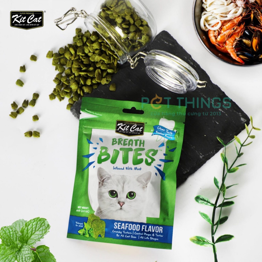 Bánh thưởng sạch răng cho mèo Kit Cat Breath Bites 60g