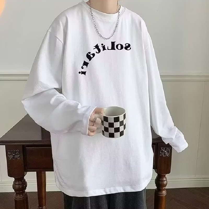 Áo Thun Tay Dài Cổ Tròn Dáng Rộng In Chữ Phong Cách Hàn Quốc Thời Trang Cho Nam size M-5XL