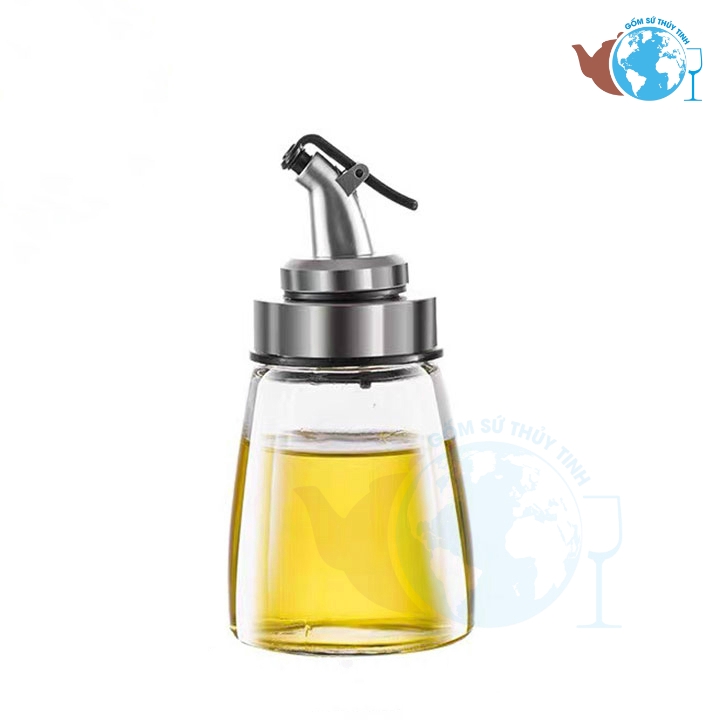 Bình, hũ đựng dầu ăn gia vị thủy tinh cao cấp 180 ml dáng LÙN có vòi chiết rót / chai đựng dầu
