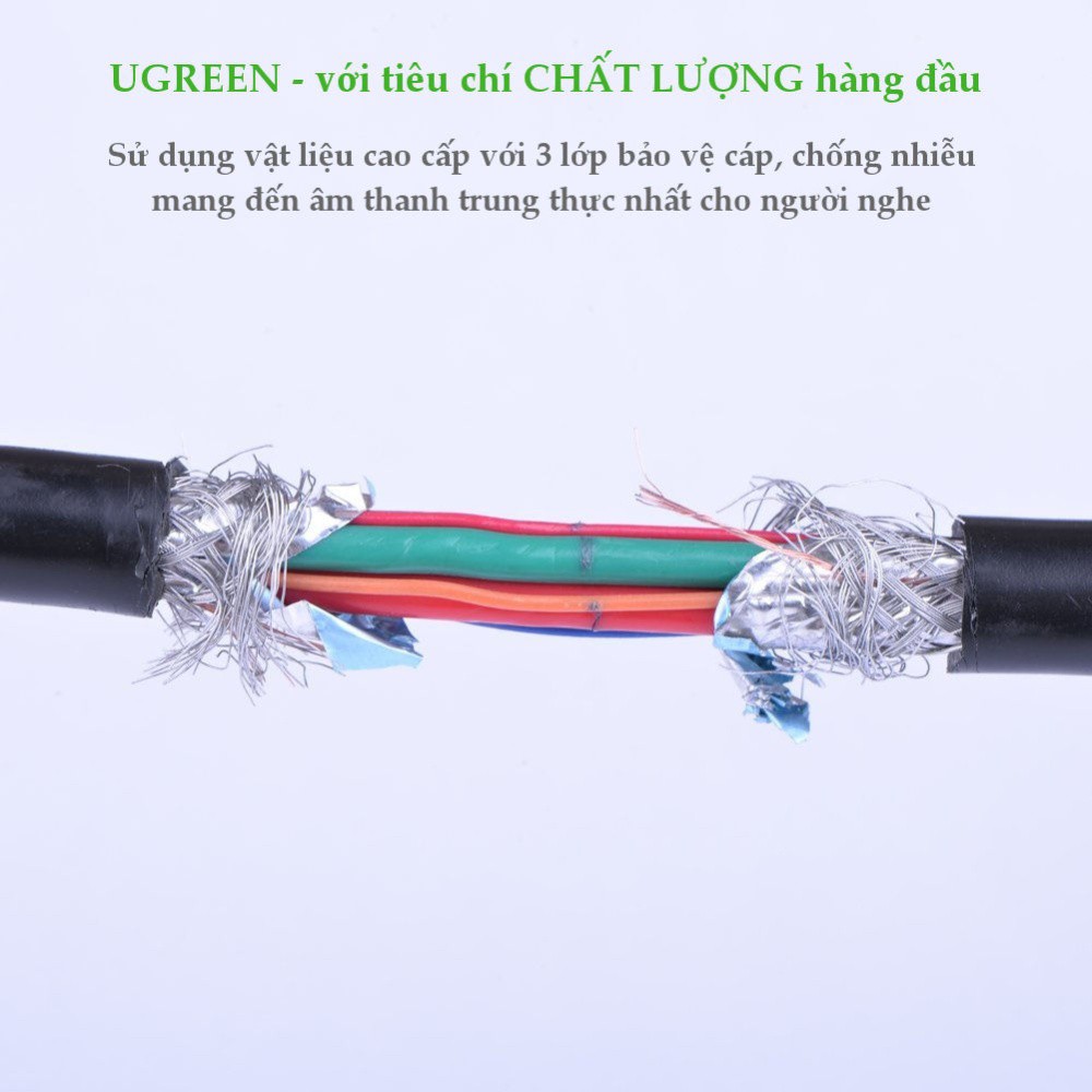 Dây chuyển đổi 3.5mm đực sang 2 đầu RCA cái dài 25CM màu đen UGREEN AV109 10547