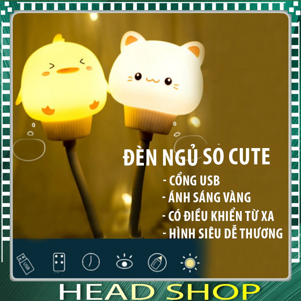 Đèn ngủ Hình Thú Dễ Thương V005 mini có điều khiển từ xa remote cổng usb hình thú Ánh Sáng Vàng HEADSHOP