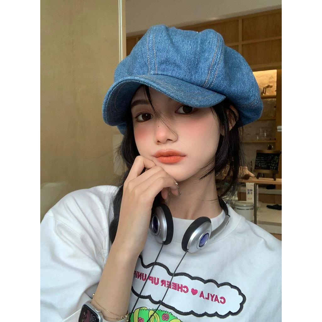 Mũ beret Vải Jean Phong Cách vintage Thời Trang Cho Nữ