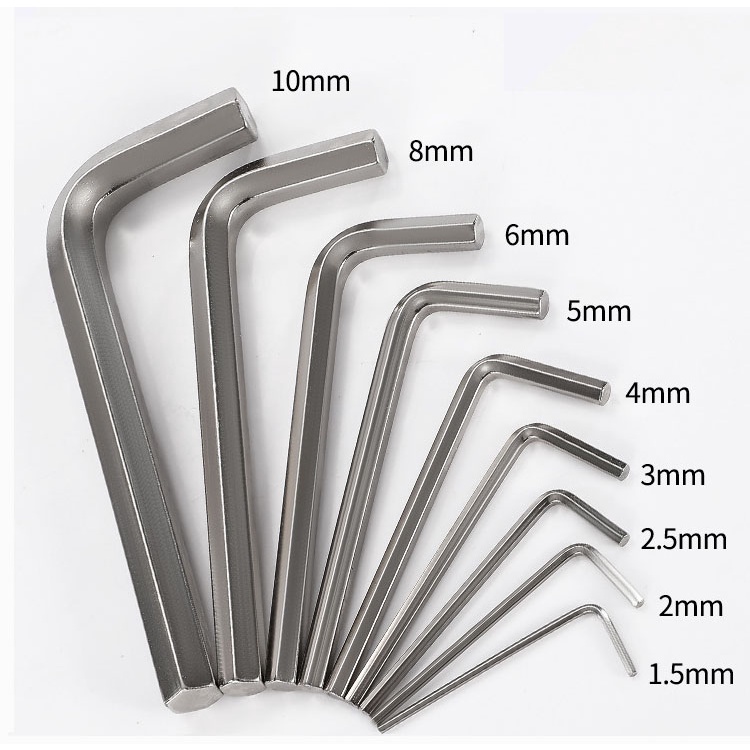 Bộ lục giác chữ L 2 đầu, Thép #45 mạ Niken Size 17 cm từ 1.5 đến 10mm, bền đẹp.