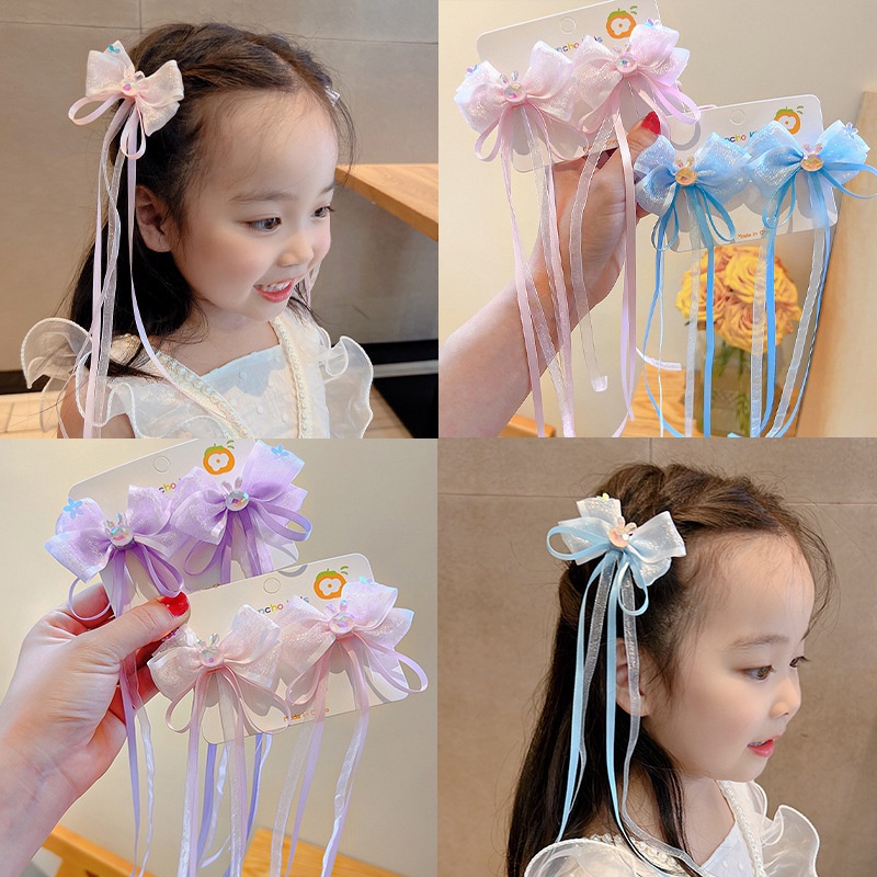 Set 2 Kẹp Tóc Đính Nơ Tua Rua Phong Cách Trung Hoa Dễ Thương Cho Bé Gái