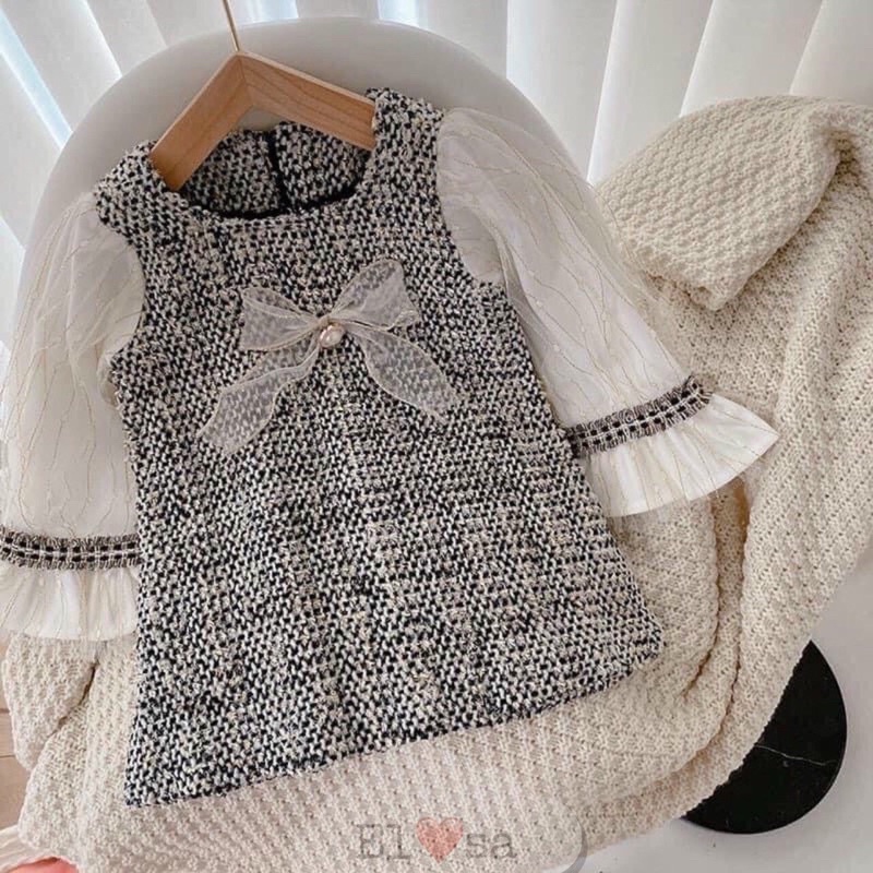 Váy bé gái - Váy dạ lót lụa nơ ngọc siêu xinh cho bé 1-5 Tuổi