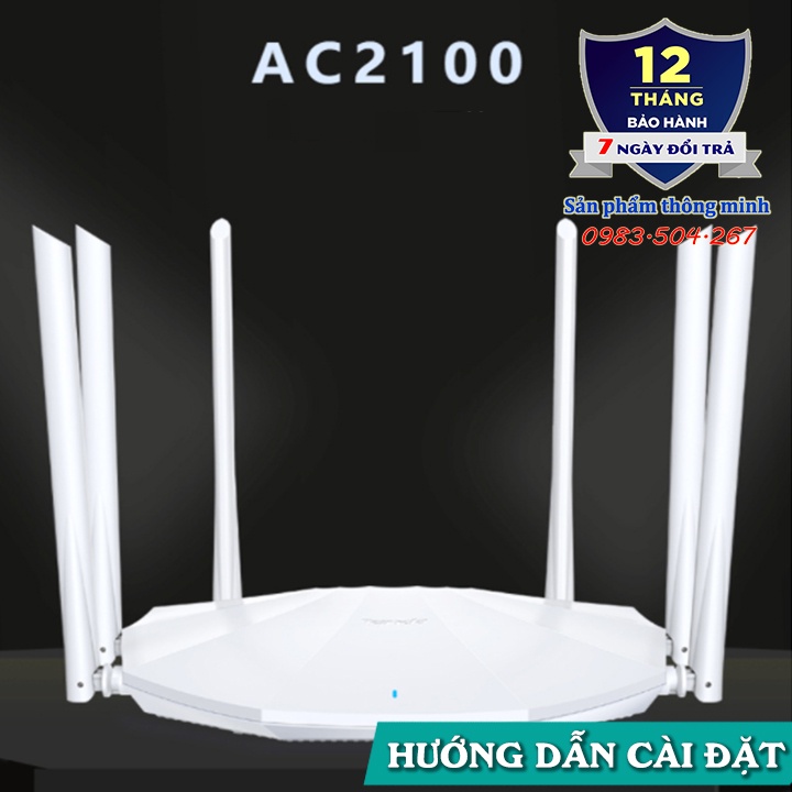 Bộ phát Wifi Router Tenda AC20/AC21 - Chuẩn AC2100 - 2 băng tần 2,4GHz + 5GHz - 6 anten 6dbi - Giao diện Tiếng Anh