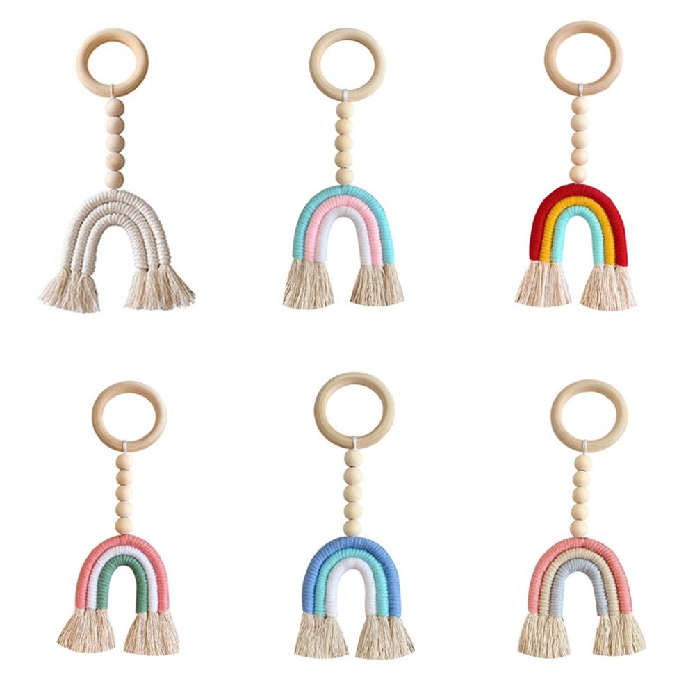 Chuỗi Hạt Gỗ Màu Cầu Vồng Treo Tường Trang Trí Phòng Bé|Dây Tua Rua Phong Cách Boho