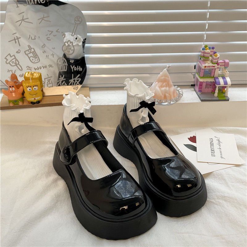 Mary Jane Giày Lười Da Mũi Tròn Đế Dày Phong Cách Anh Quốc Cho Nữ