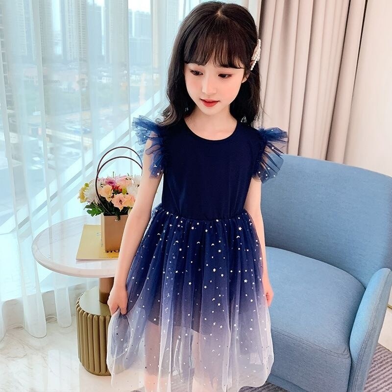 Đầm Công Chúa Không Tay Phối Lưới Thời Trang Cho Bé Gái Từ 3-11 Tuổi