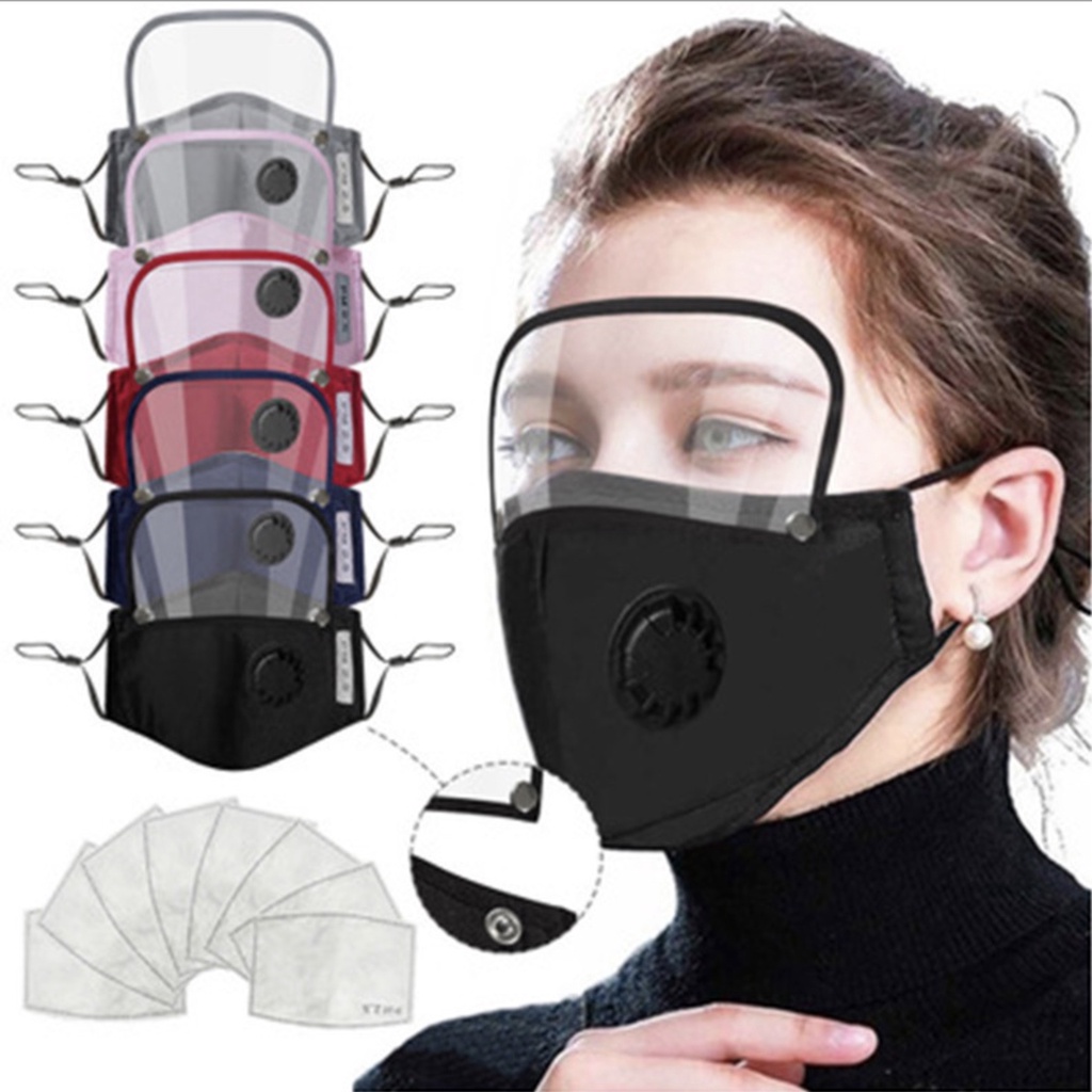 Khẩu Trang PM 2.5 Bảo Vệ Mắt Chống Giọt Bắn Kèm 2 Tấm Lọc Cotton Có Thể Giặt Sạch Dành Cho Trẻ Em Và Người Lớn