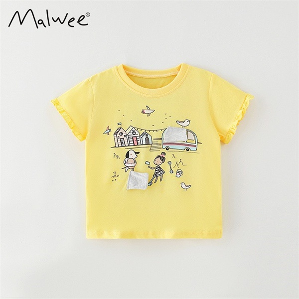 Áo thun hè cotton Malwee vàng ngôi nhà ô tô MW72111 cho bé gái 2-8 tuổi Mẫu mới 2022 - Little Maven Official Store