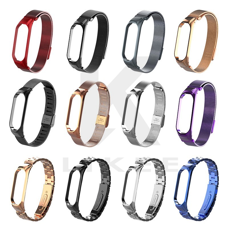 Mới đến Xiaomi Mi Band Milanese Stainless Steel 3/4/5 Tích hợp Dây đeo từ bằng thép không gỉ Kim loại Milanese Vòng đeo tay Vòng đeo tay