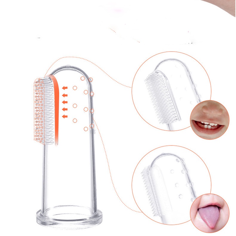 Rơ lưỡi Silicon xỏ ngón vệ sinh răng miệng cho bé từ 6 tháng tuổi trở lên có hộp đựng