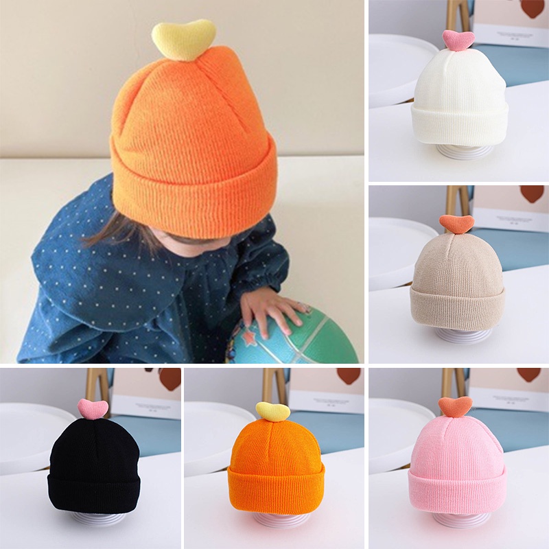Mũ Beanie Dệt Kim Dày Dặn In Họa Tiết Trái Tim Hoạt Hình Thời Trang Thu Đông Cho Bé