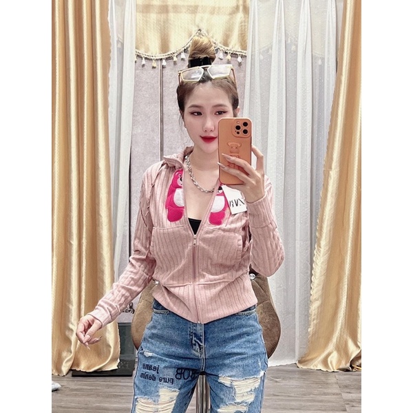 ❌Áo khoác gân thêu Loste siêu xinh luôn ạ Hình thật mẫu mặc 100%