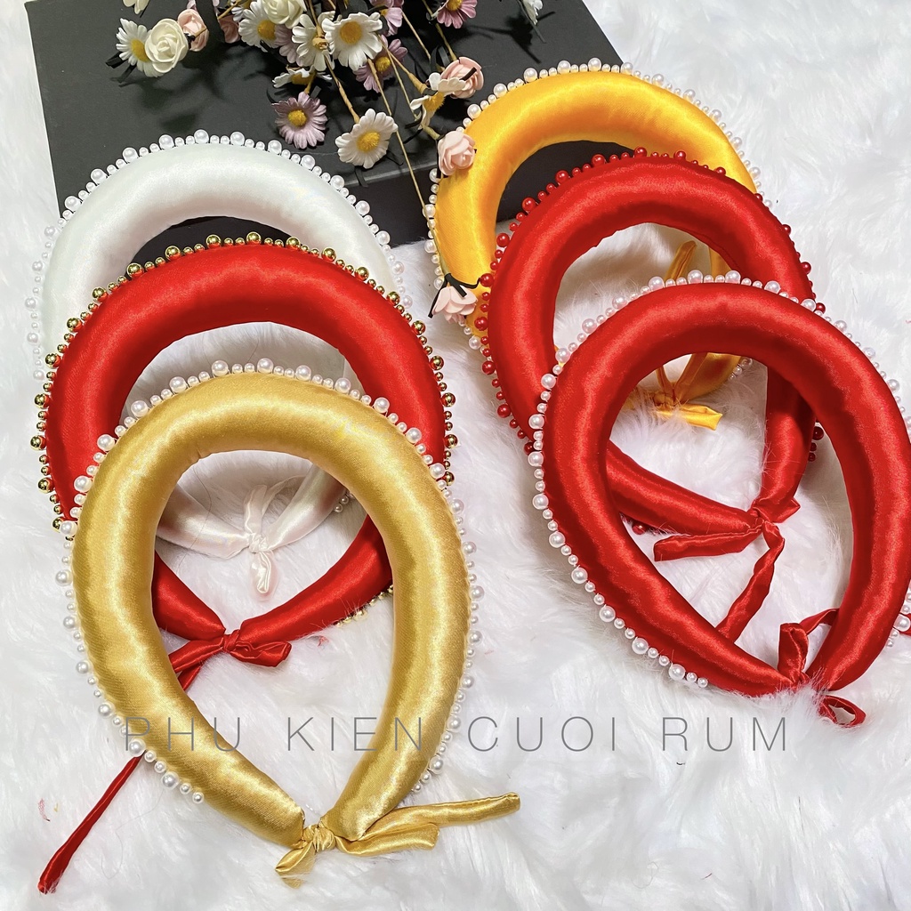 Mấn tròn cô dâu đính cườm, mấn cô tấm viền hạt