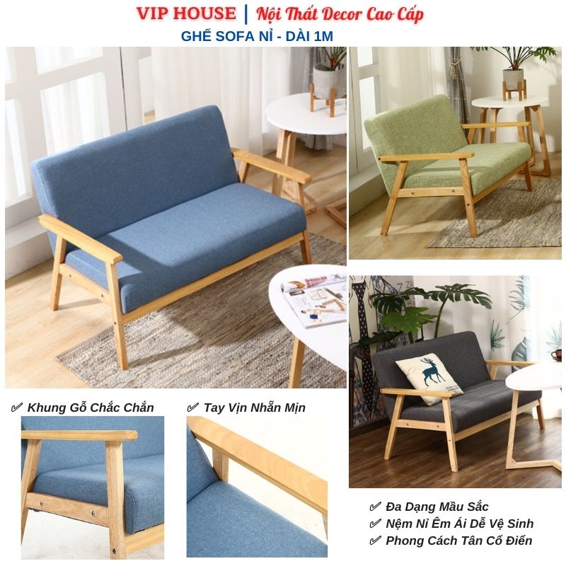 Ghế Sofa 💫 Sofa Nỉ Ghế Salon Phòng Khách Khung Gỗ Phong Cách Tân Cổ Điển 2 Chỗ Ngồi Dài 1m GSF001