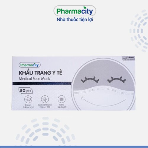 Khẩu trang y tế 3 lớp màu trắng Pharmacity (50 cái/hộp)