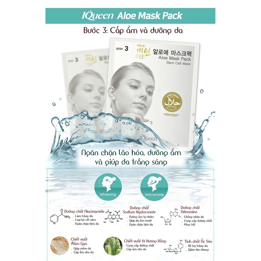 Mặt Nạ Tinh Chất Tế Bào Gốc Thực Vật The Rucy IQueen 3in1 Aloe Mask Pack (10 miếng/hộp)