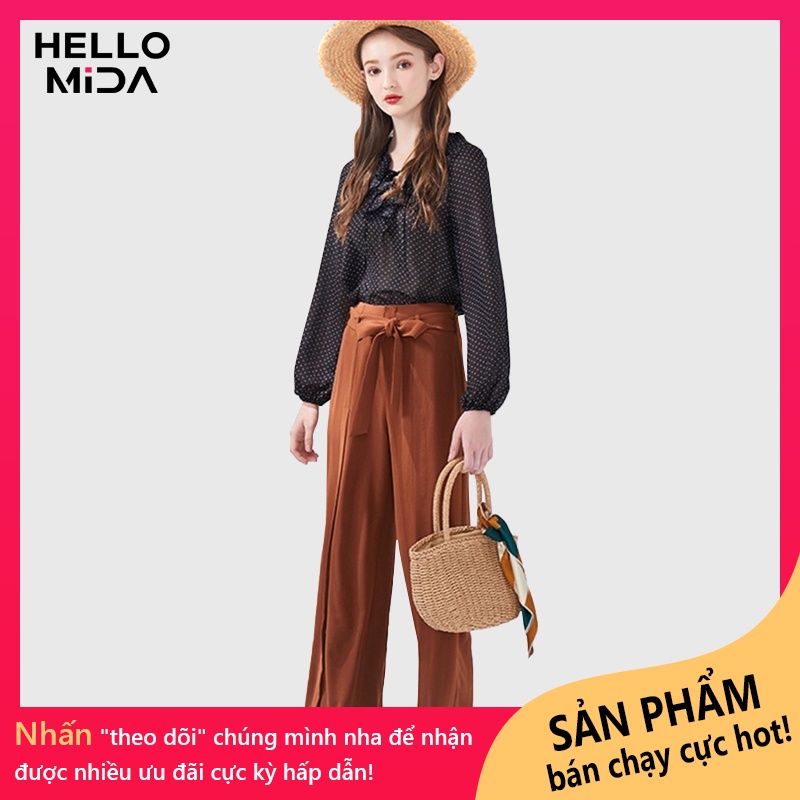 áo sơ mi voan chấm bi đen tay dài kiểu tây thời trang mùa hè mẫu mới nhất