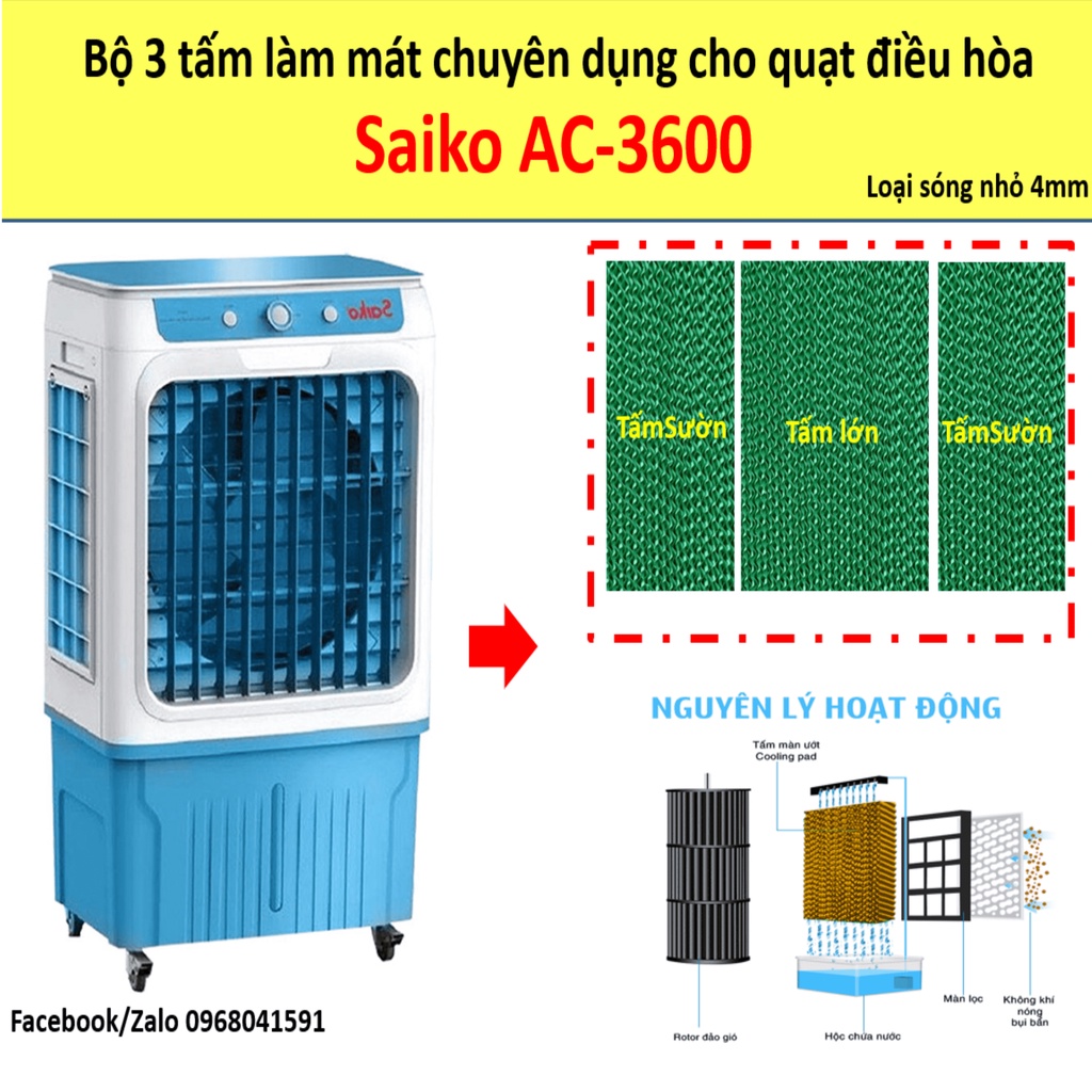 Tấm làm mát quạt hơi nước Saiko AC-3600 (sóng nhỏ 4mm)