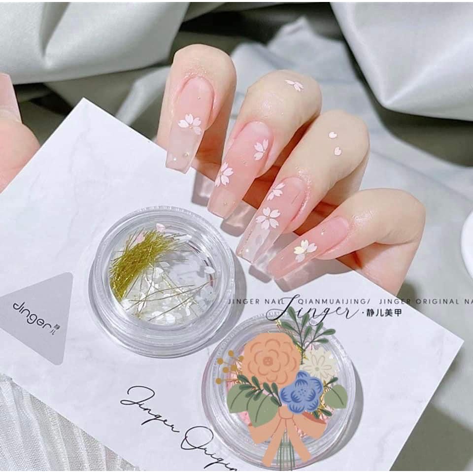 Set hoa 5 cánh ánh bạc siêu sáng mix hạt bi nhỏ xinh dùng để trang trí móng - Phụ kiện nail Hà Chi