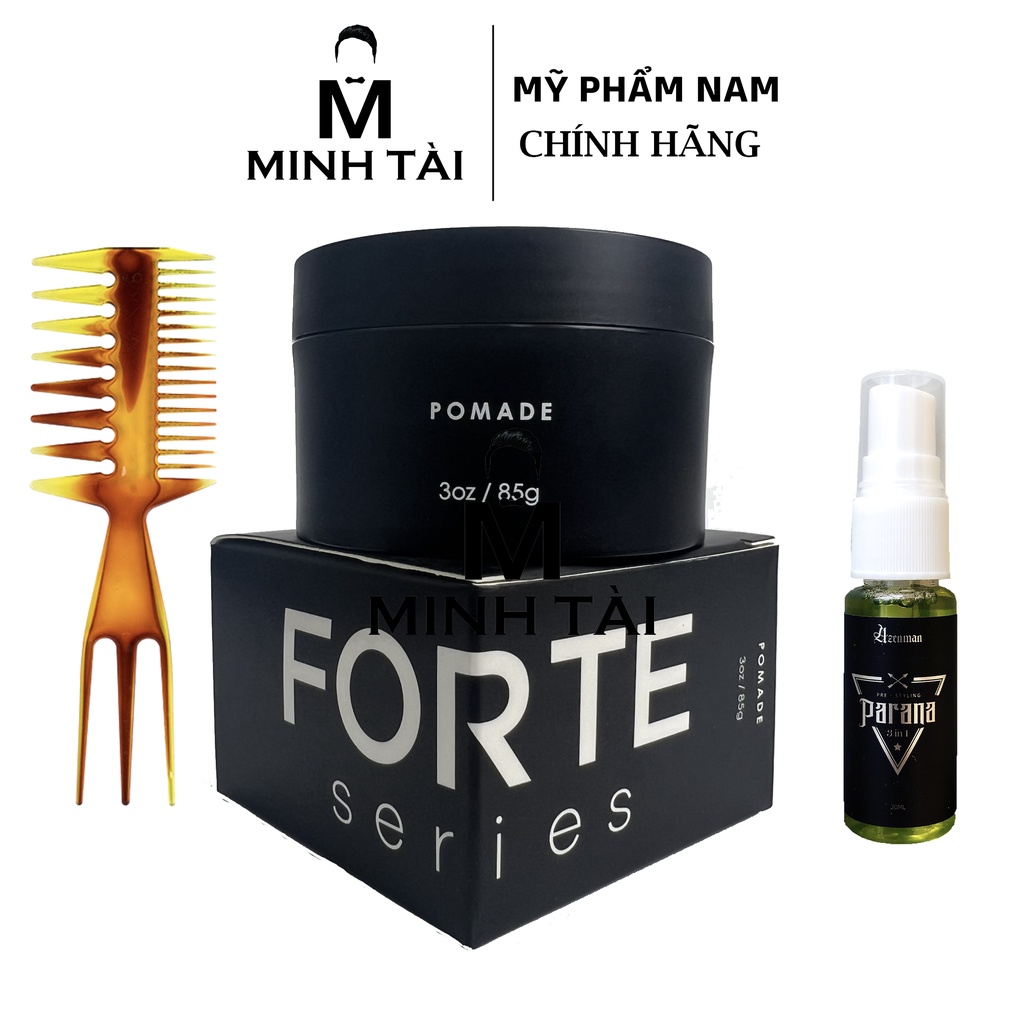 Sáp vuốt tóc nam Forte Series POMADE + Xịt Tạo Phồng AZENMAN Parana 3 In 1 - 20ml + Lược Chải Tóc Texture