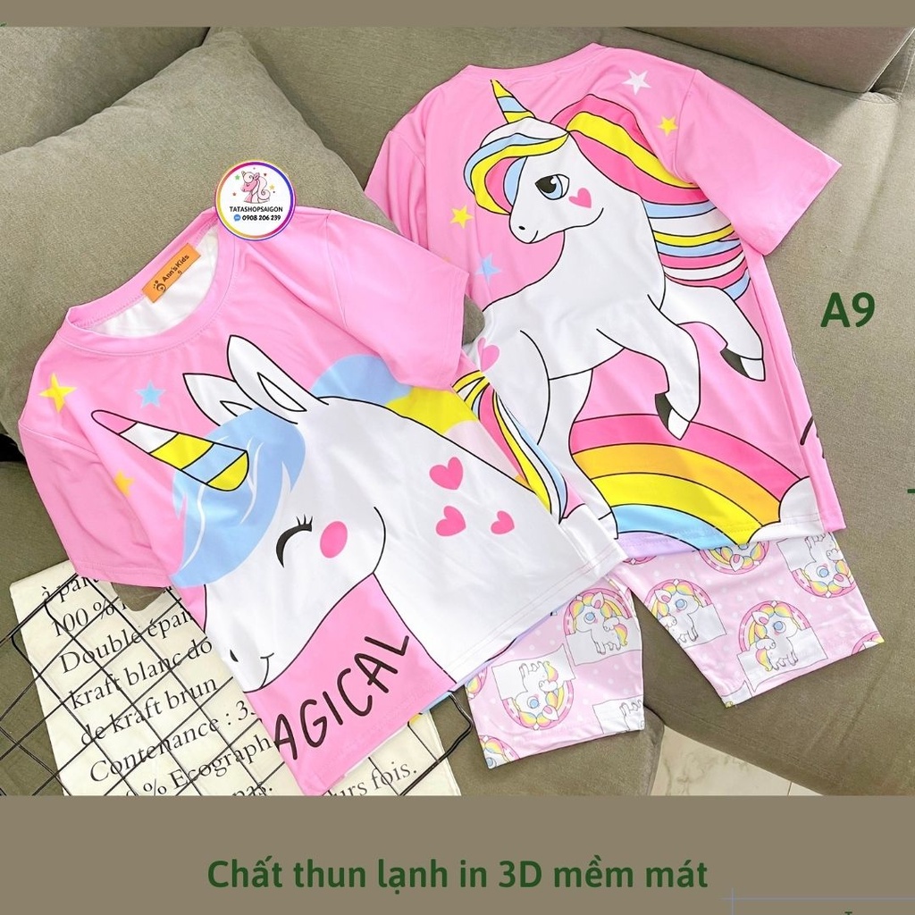 A9 Bộ ngố thun lạnh in hình siêu mềm đẹp cho bé gái size từ 22 đến 40kg