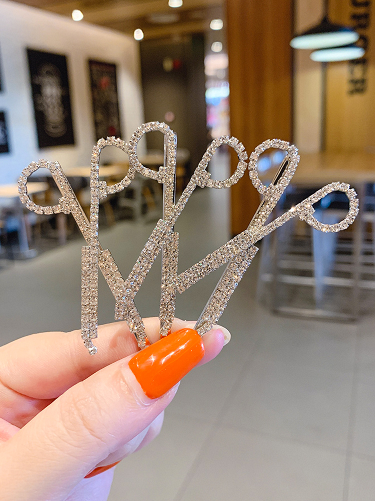 Kẹp tóc hình cây kéo đính đá lấp lánh phong cách Hàn Quốc