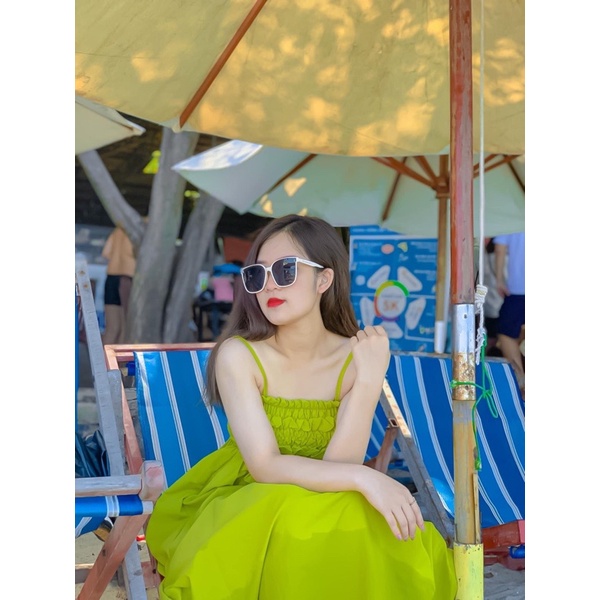 Đầm maxi hai dây chun ngực thắt dây sau lưng dáng dài váy maxi màu xanh hot trend hàng sẵn kèm video siêu xinh