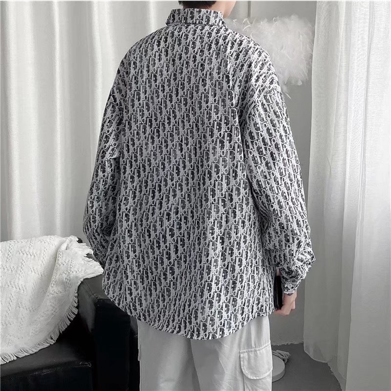 Áo Sơ Mi Tay Dài Dáng Rộng In Họa Tiết Phong Cách retro Hàn Quốc Thời Trang Thu Đông Cho Nam