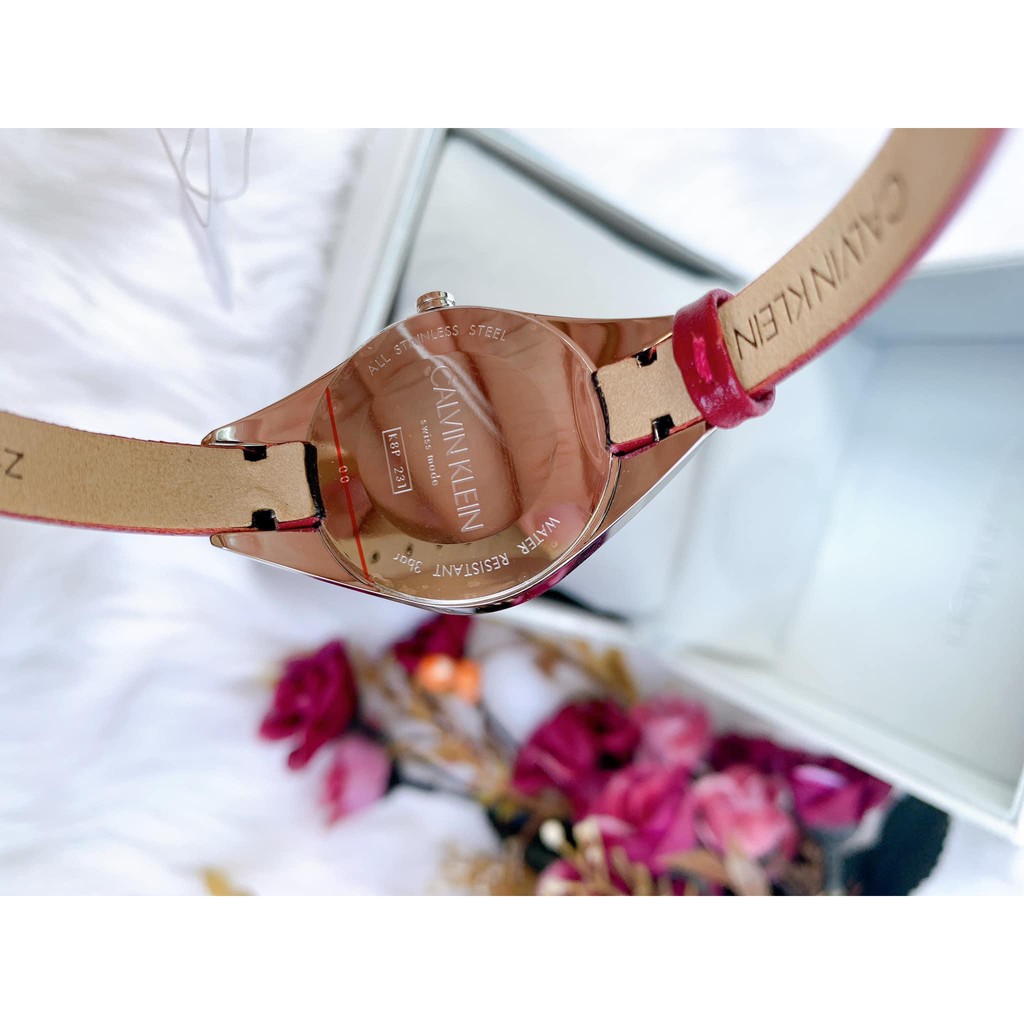 Đồng Hồ Nữ Calvin Klein K8P231UN Size 29mm dây da đỏ Burgundy