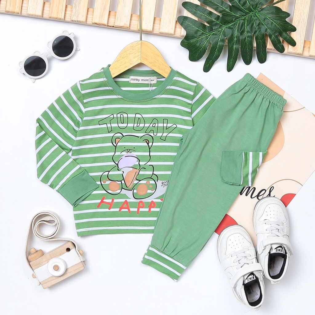 [Bé 7-32kg] Bộ Dài tay thun lạnh sọc dệt in hình Minky Mom mềm mịn cho bé trai bé gái từ 7-32kg