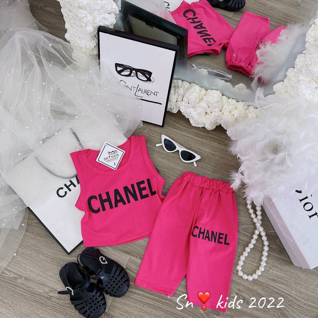 Bộ quần áo croptop mùa hè cho bé gái, bộ sát nách CHA. NELL kèm quần legging cho bé