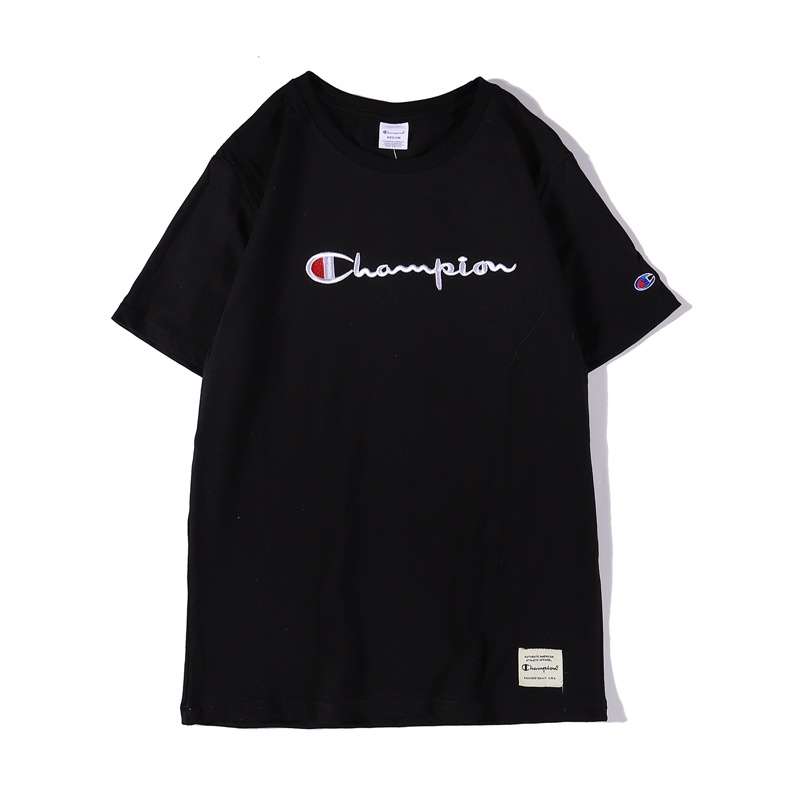 Áo thun thể thao cotton tay ngắn thêu chữ champion phong cách đường phố kích thước lớn cho cặp đôi