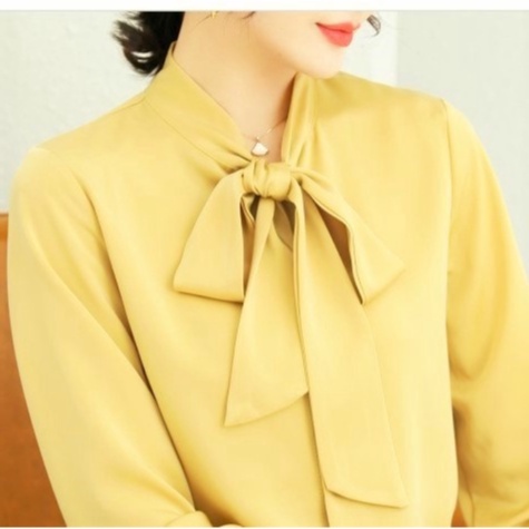 Áo Sơ Mi Kiểu Công Sở Đẹp CHIPY Tay Dài Cổ Thắt Nơ Vàng Chất Lụa Cao Cấp From Rộng Hàn Quốc Ulzzang Vintage A1V | BigBuy360 - bigbuy360.vn