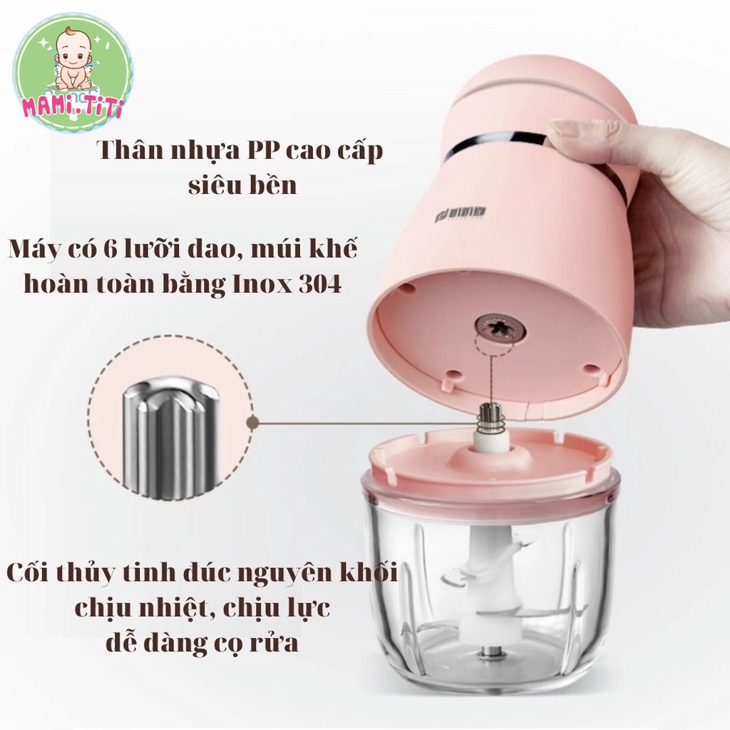 Máy xay đa năng, Máy Xay Hattiecs 6 Lưỡi 0.3L Cối Thuỷ Tinh, Máy Xay Cho Bé Ăn Dặm Bảo Hành 12 tháng
