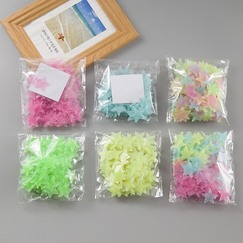 Set 100 sticker hình ngôi sao dạ quang dán tường trang trí cho phòng ngủ