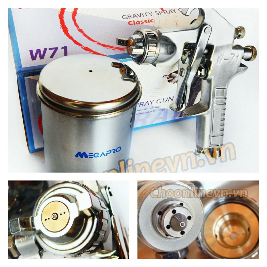 Súng phun sơn W71 chính hãng Megapro béc phun 1.3mm