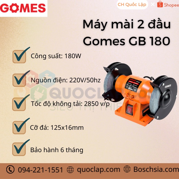 [GB-180] Mày mài 2 đầu Gomes 180W