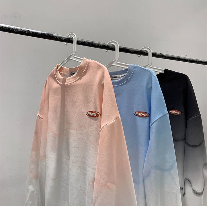 Áo Thun Nam Tay Dài Dáng Rộng Cổ Tròn Màu Gradient Phong Cách Đường Phố Hip Hop 2021