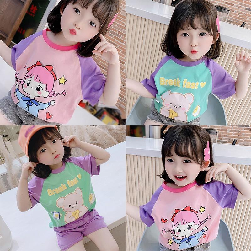 Áo Thun Tay Ngắn In Họa Tiết Hoạt Hình Phong Cách Hàn Quốc Cho Bé Gái