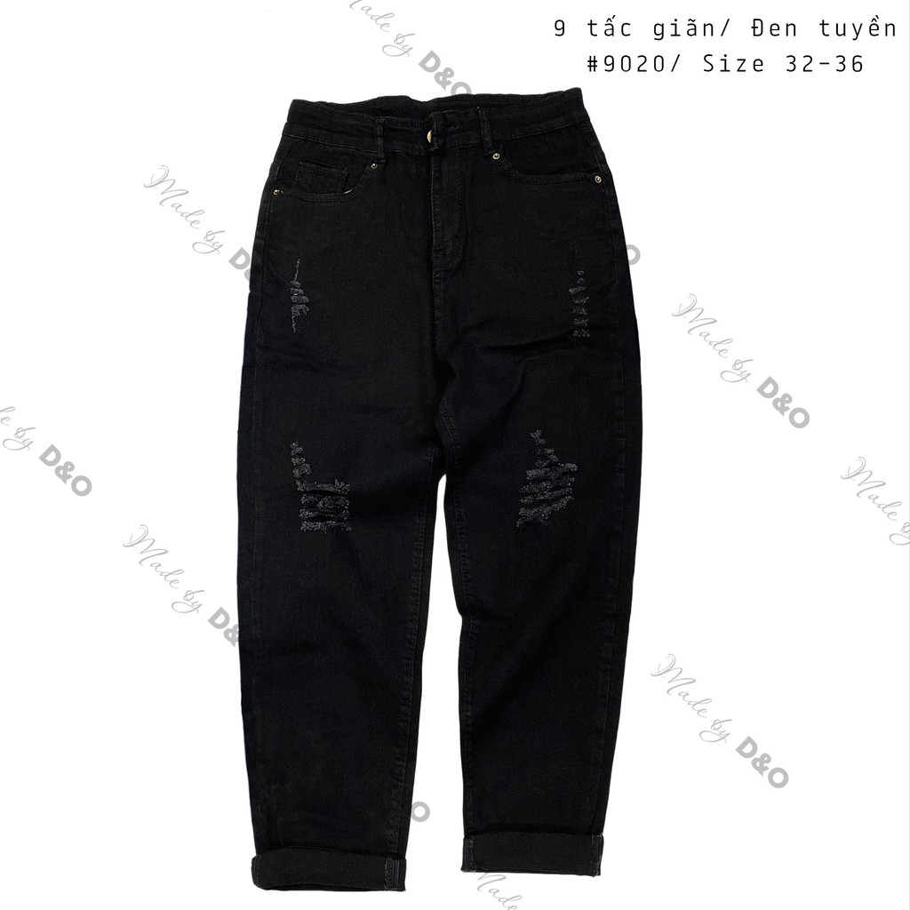 [Size 32-36] Quần Jeans 9 Tấc Lưng Cao Qua Rốn - Quần Bò Co Giãn Mạnh Đen Tuyền