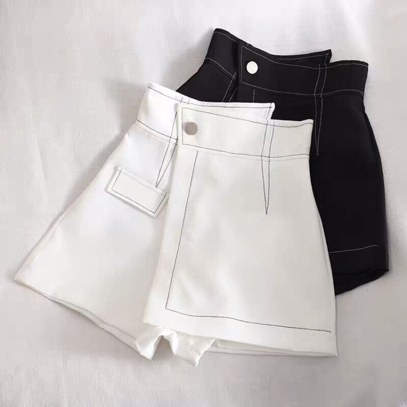 Quần short giả váy nữ Ladya dáng chữ chữ A lưng cao vạt chéo viền chỉ nổi khuy lệch 2 màu đen trắng M666